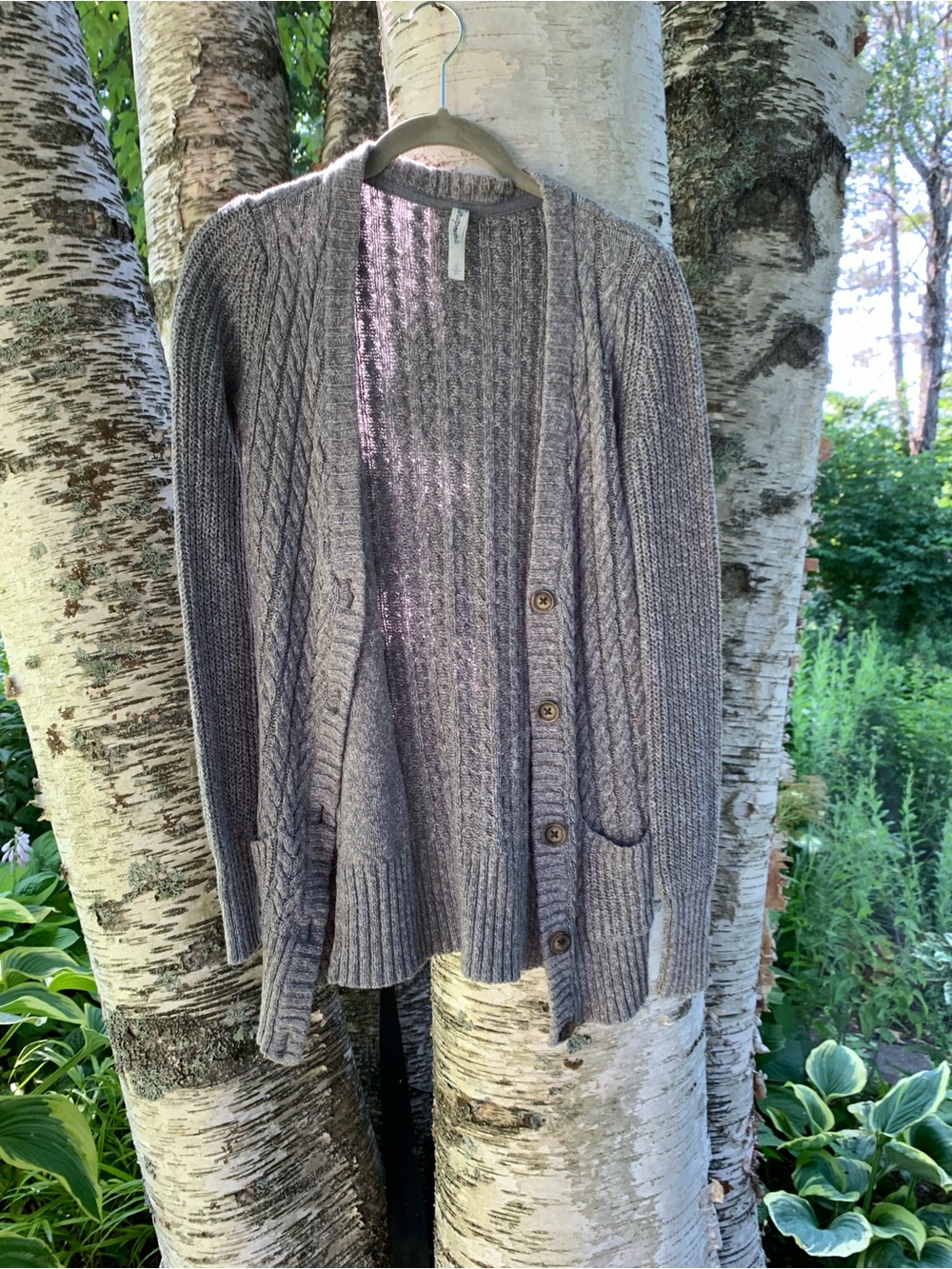 Aeropostale Gray Cable-Knit Button Cardigan